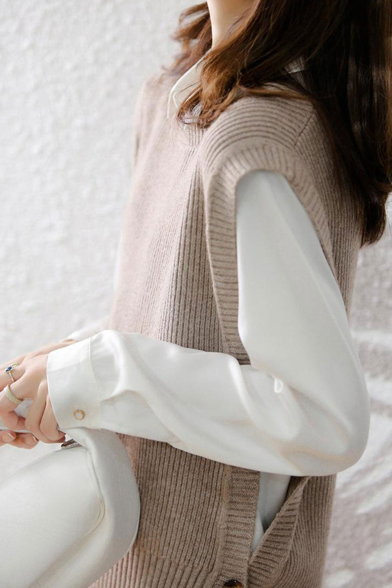 Crew Neck Color Wool Sweater Vest