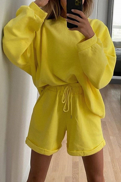 Crew Neck Sweatshirt Shorts Set