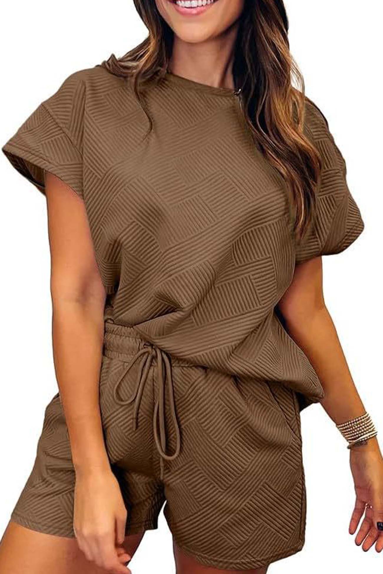 Crew Neck Textured Shorts Two-piece Set
