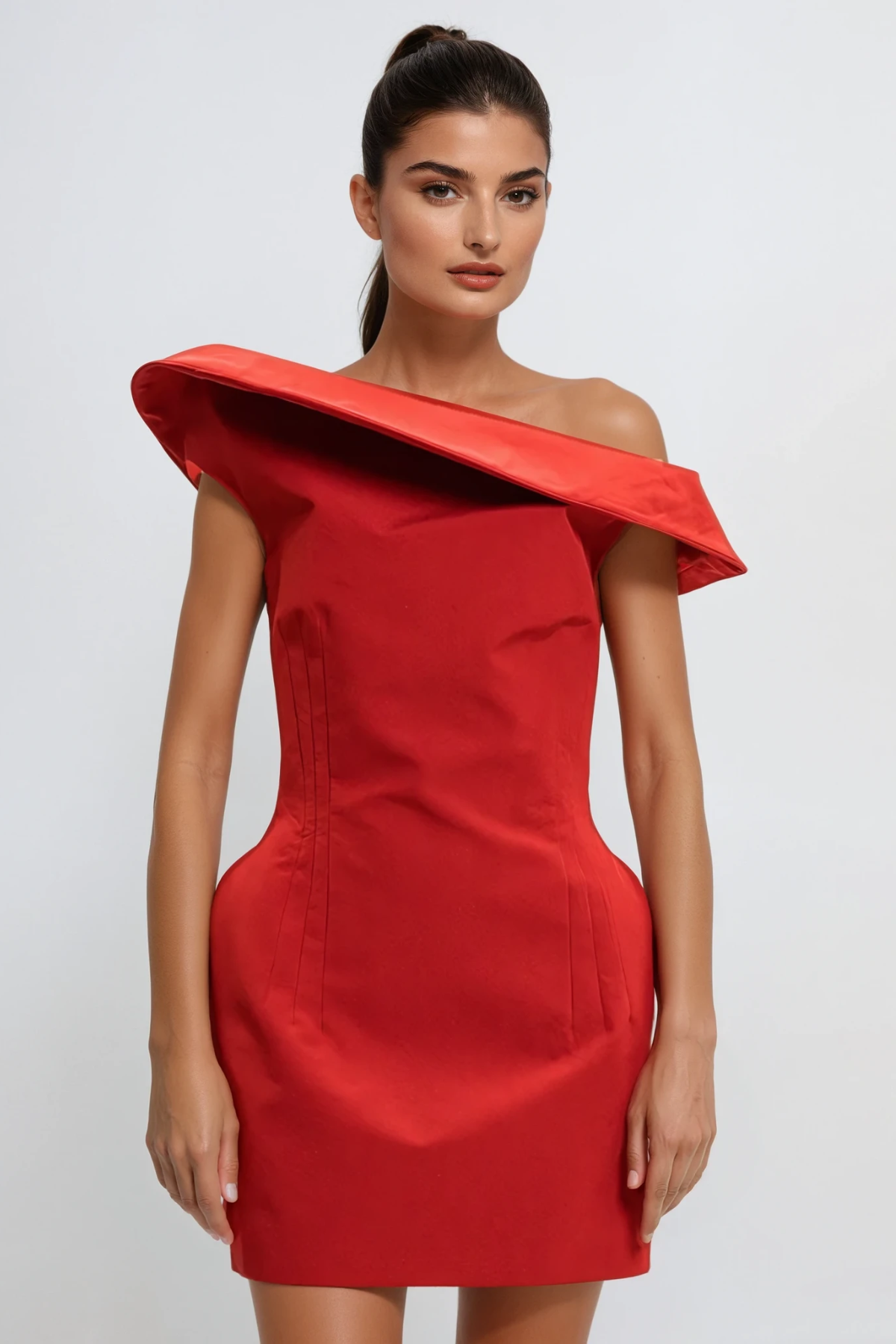 Crina Deconstruct Asymmetric Mini Dress in Red