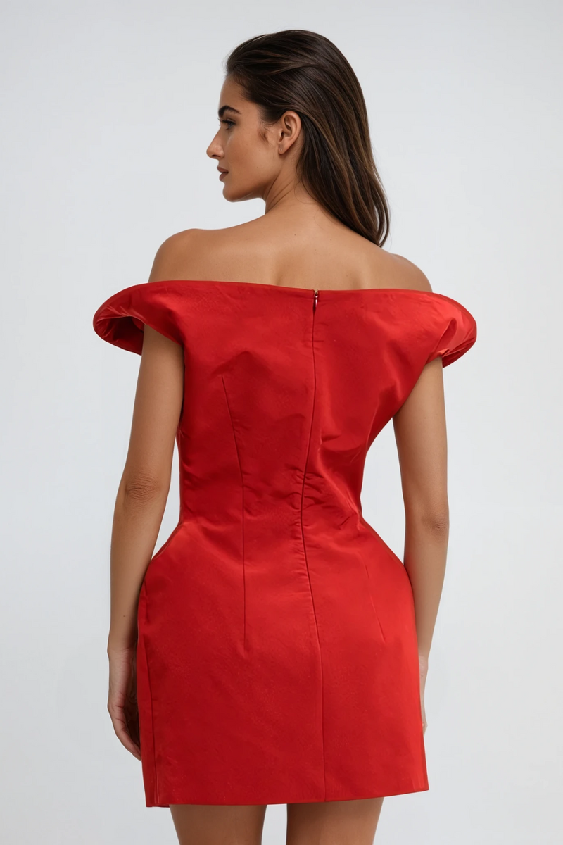 Crina Deconstruct Asymmetric Mini Dress in Red