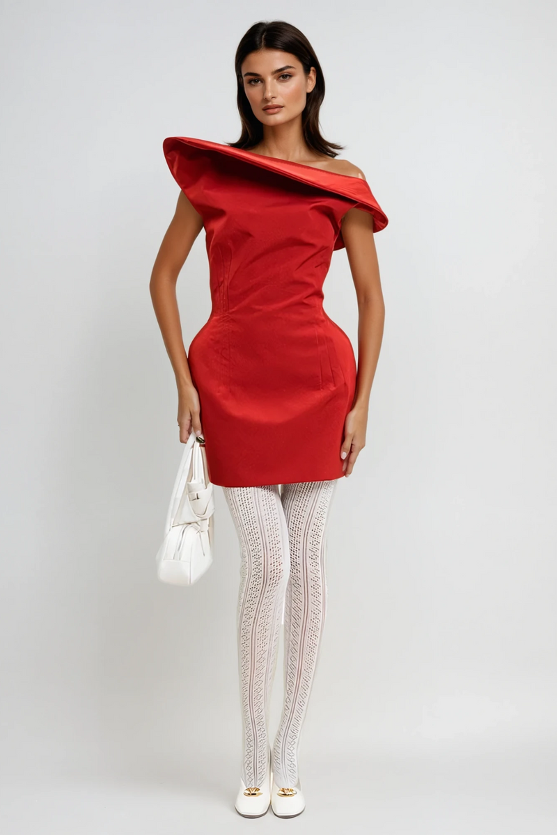 Crina Deconstruct Asymmetric Mini Dress in Red