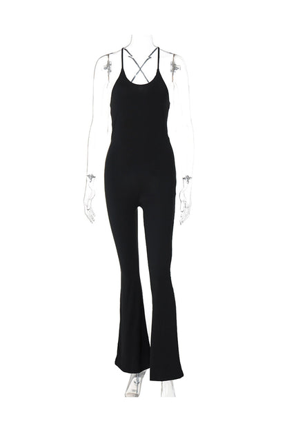 Crisscross Backless Flares Jumpsuits