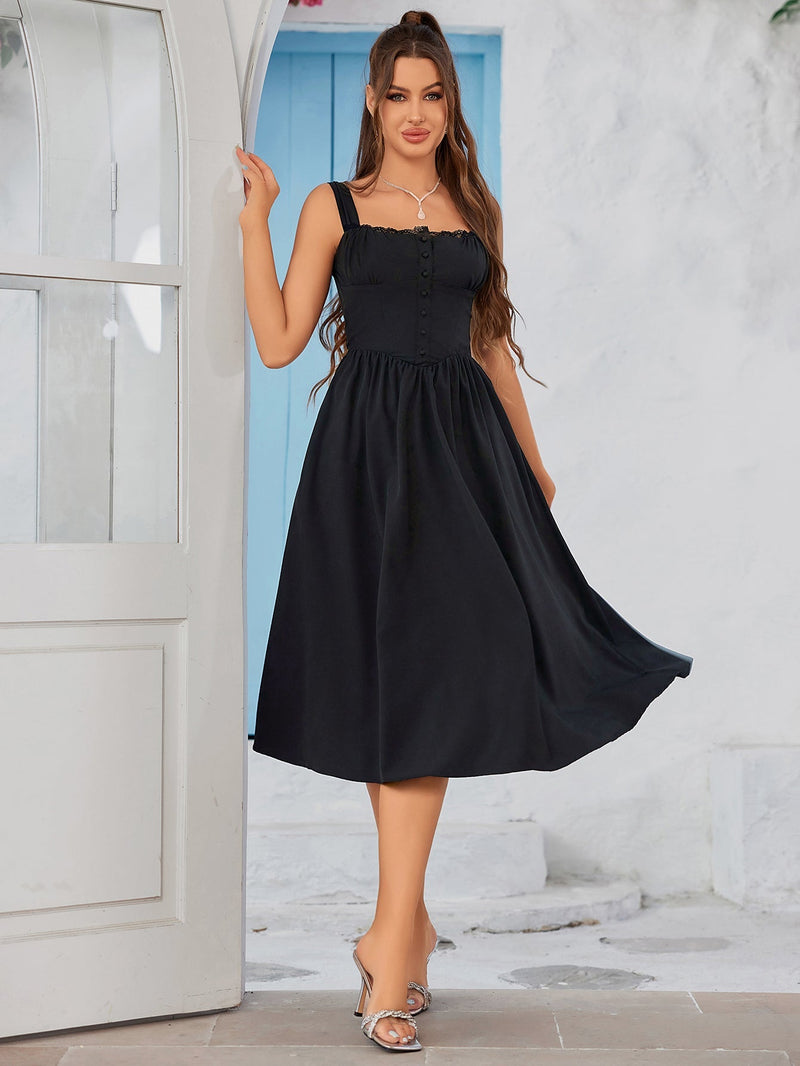 Crisscross Tie Back Button Pocket Dress
