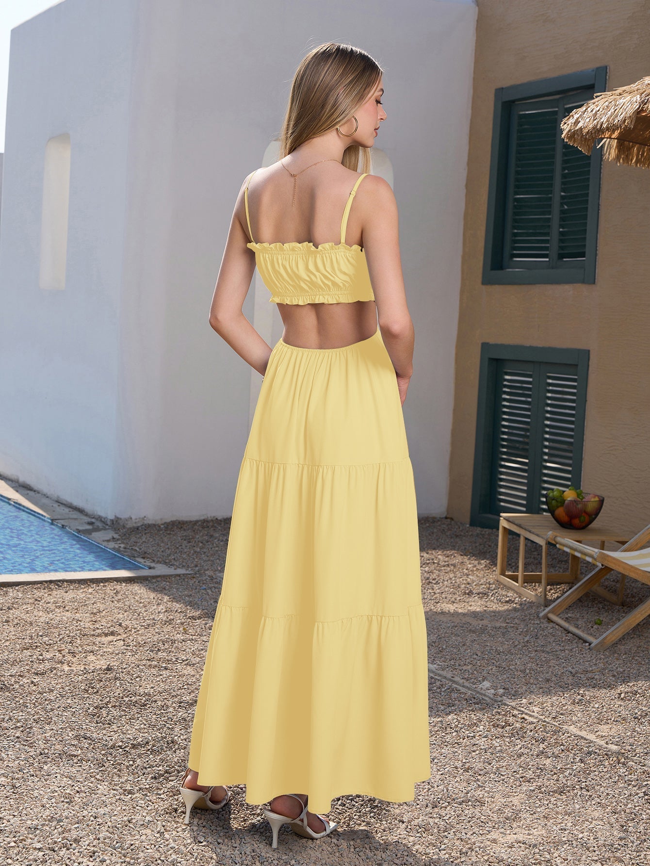 Cut Out Tie Front Flounce Trim Cami Dress