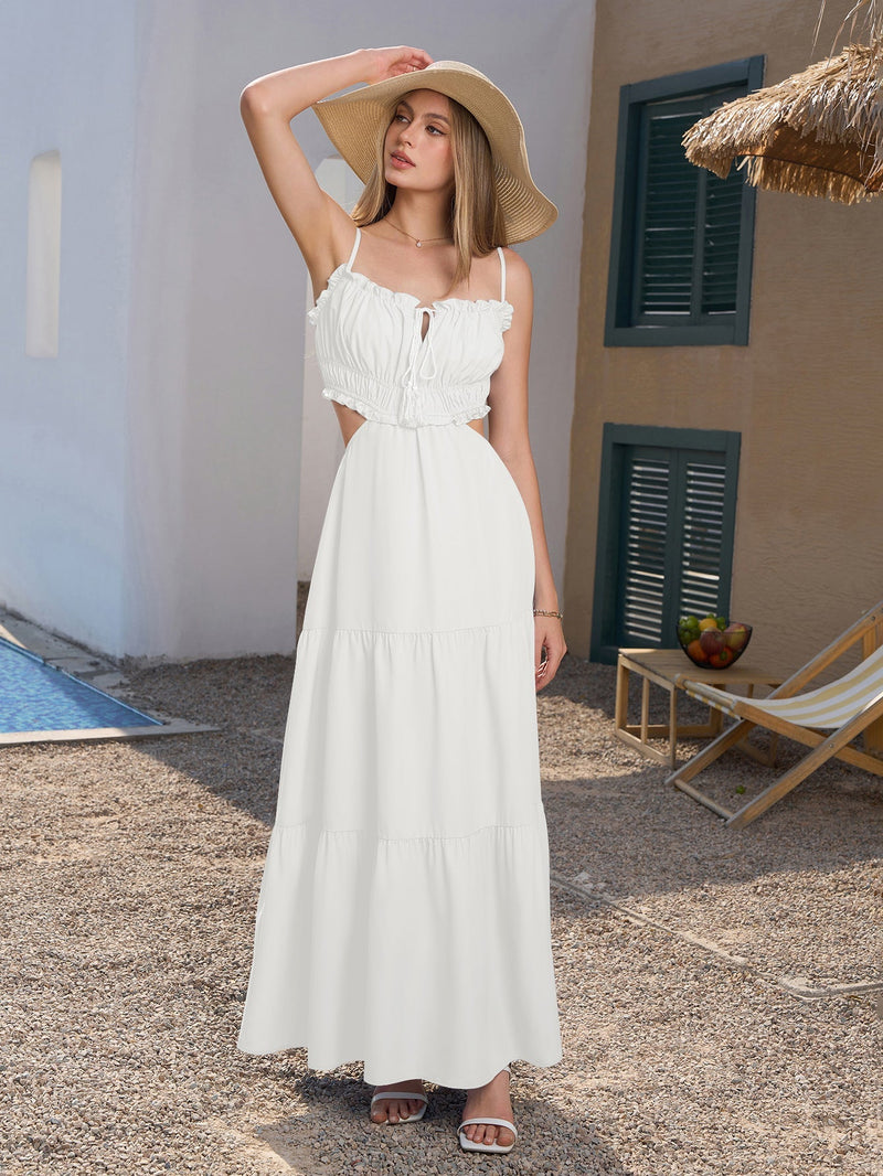 Cut Out Tie Front Flounce Trim Cami Dress