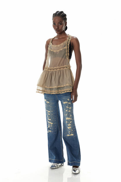 Cyneburg Lace Mesh Mini Dress