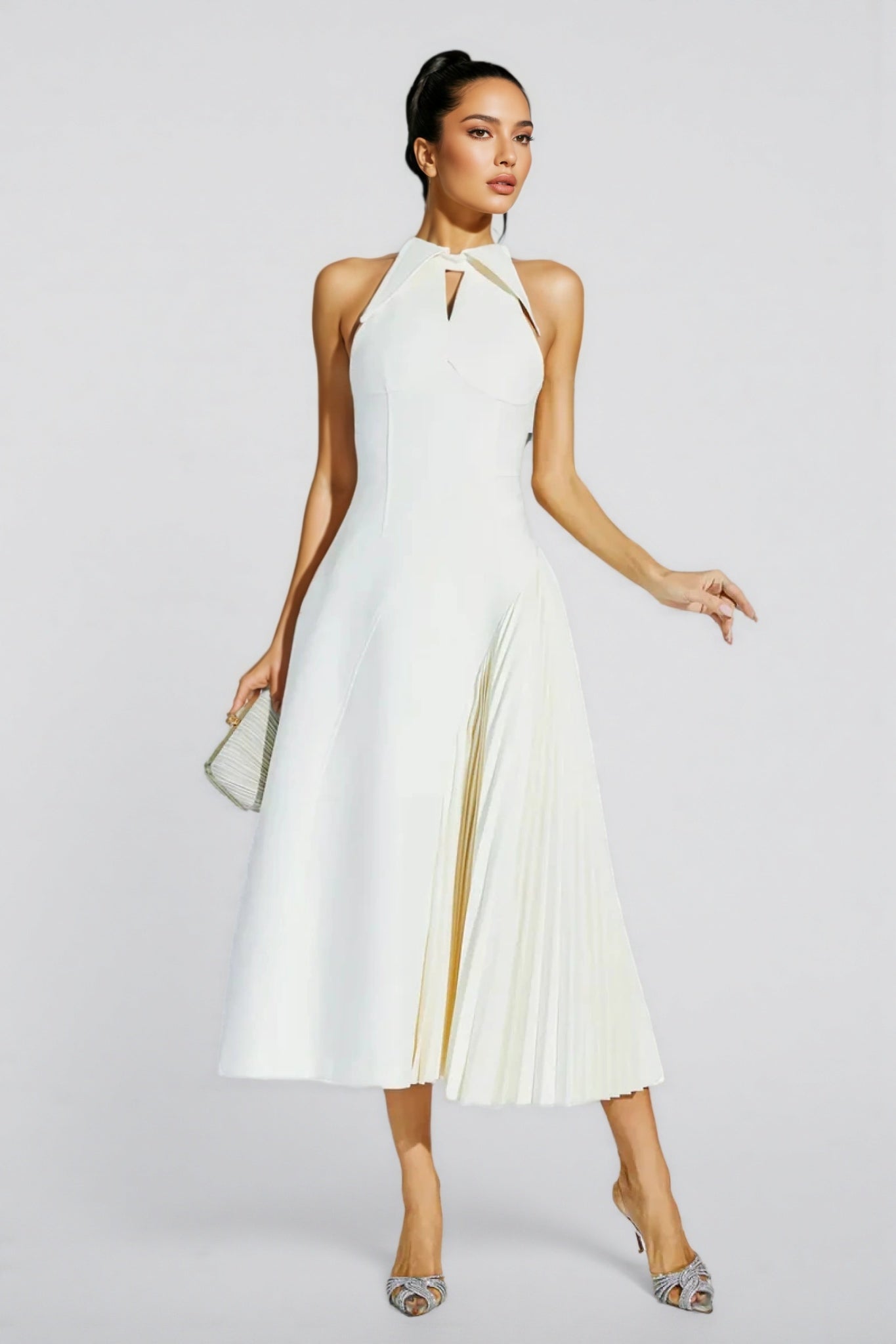 Eira Pressure Pleated Waisted Maxi Dress