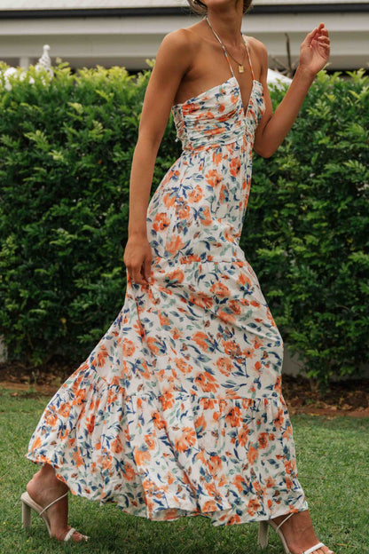 V-neck Backless Maxi Dress