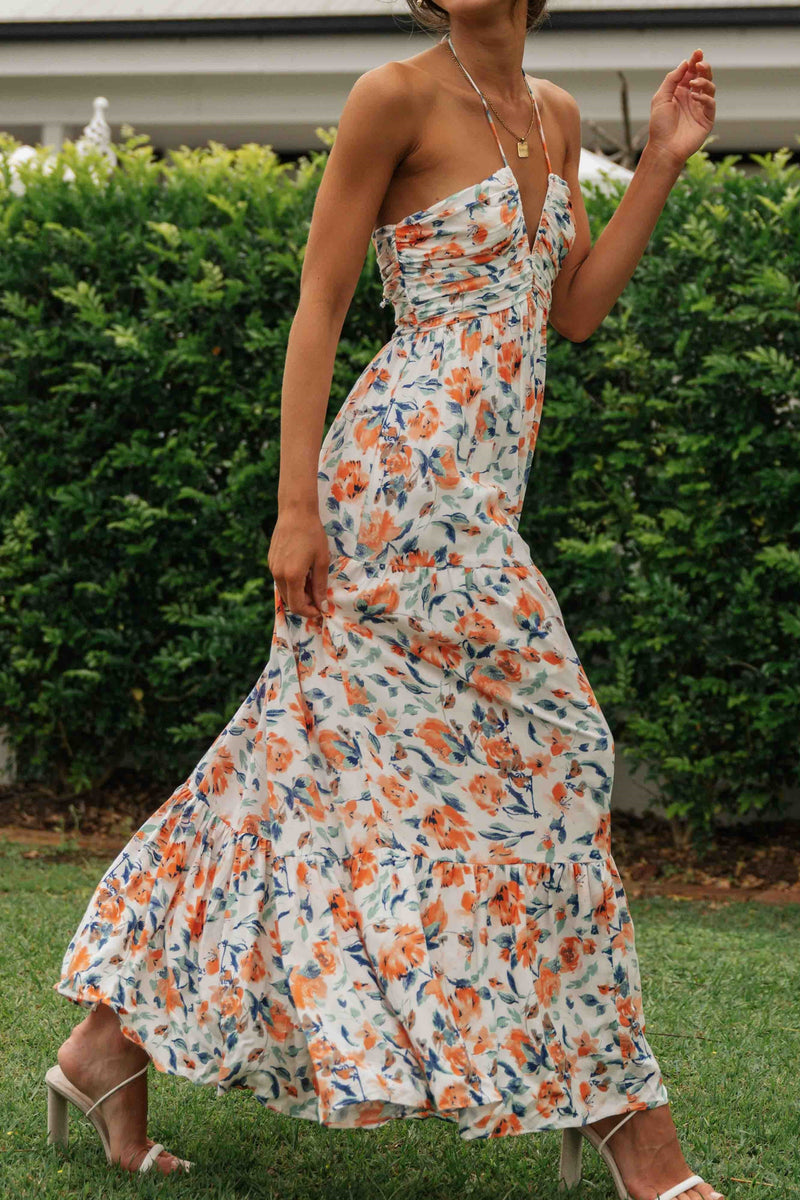 V-neck Backless Maxi Dress