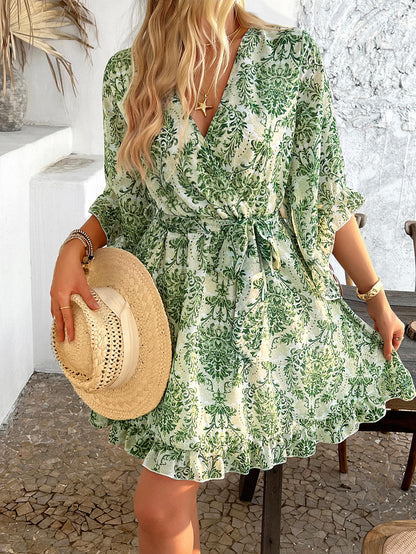 Molly Ruffle Wrap Mini Dress - Green