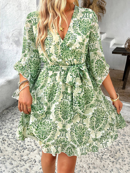 Molly Ruffle Wrap Mini Dress - Green