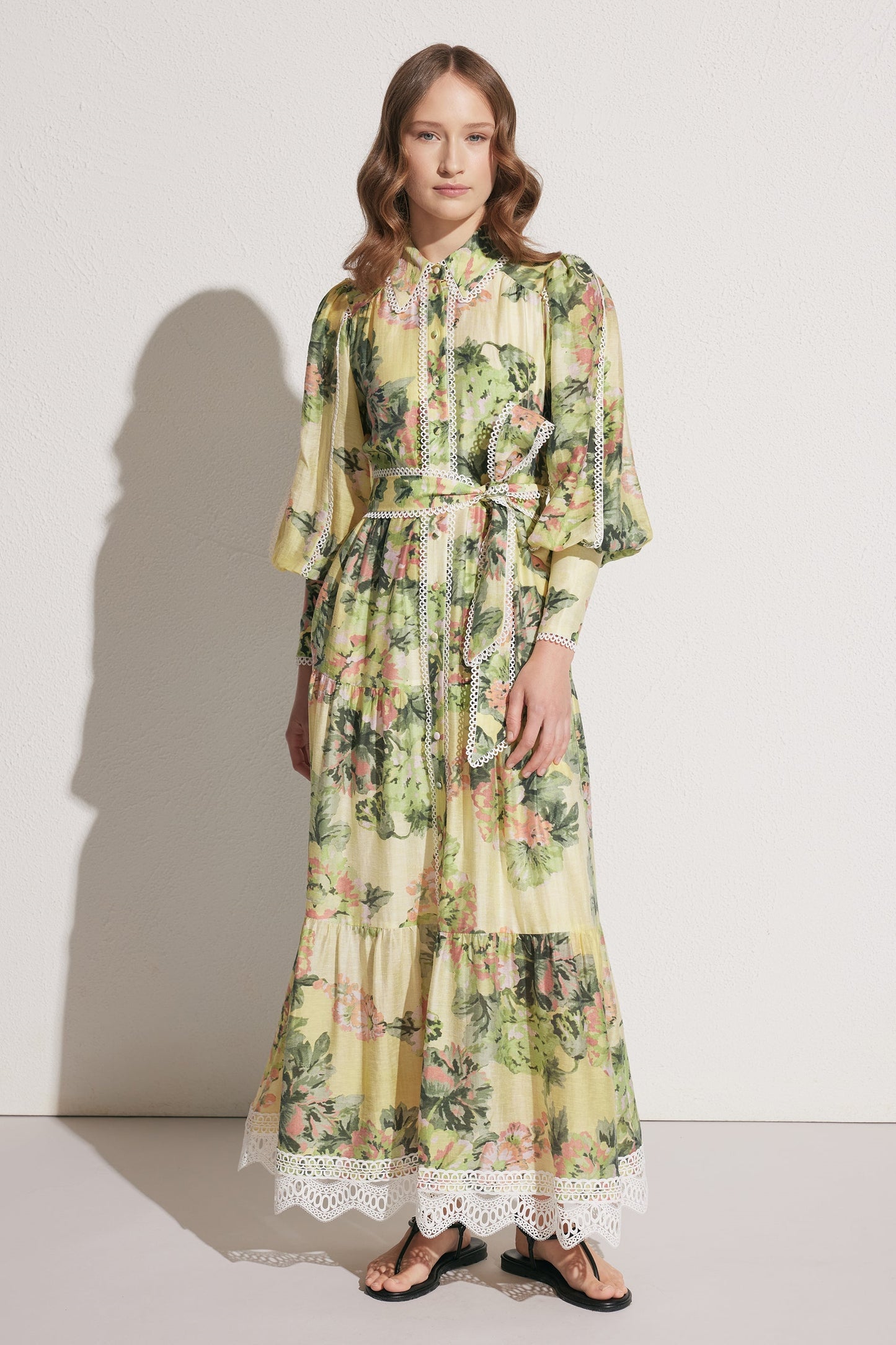 Yedda Print Lace Trim Maxi Dress