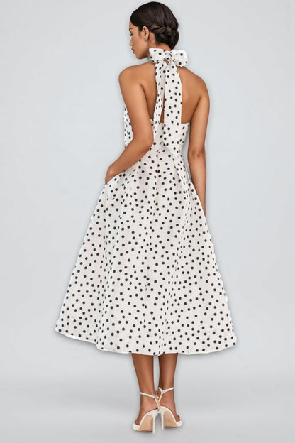 Cainea Bowknot Polka Dot Midi Dress