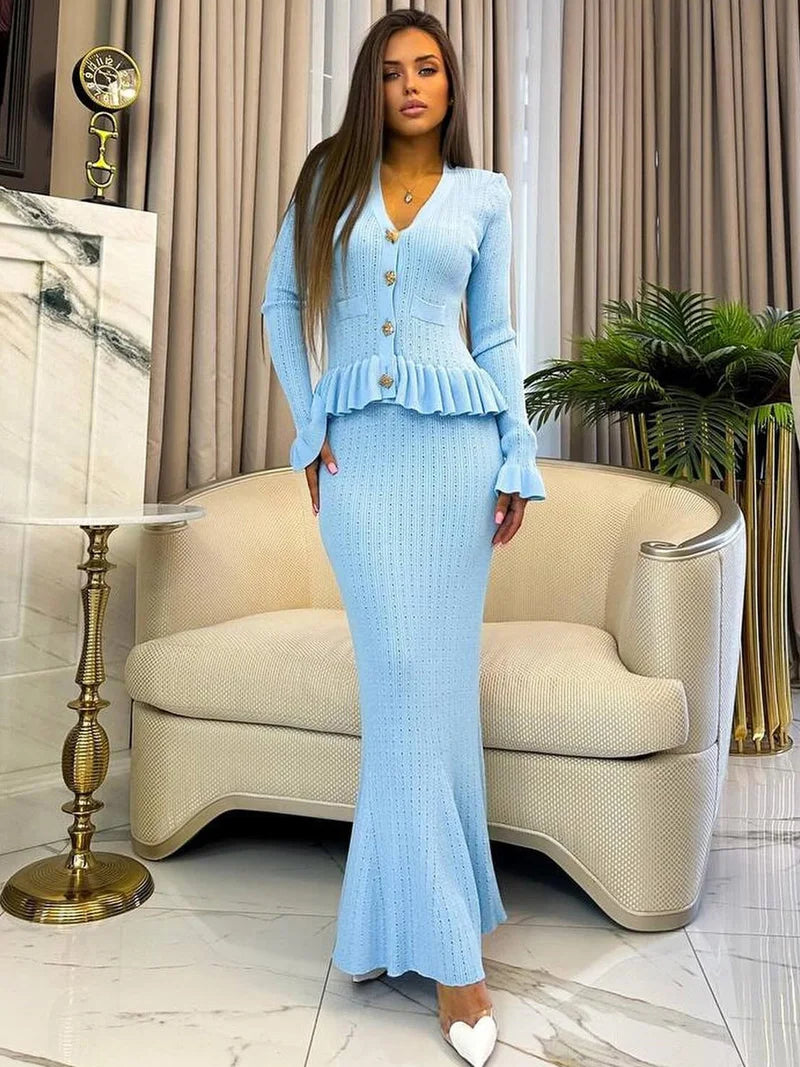 Knitted Matching Long Office Two Piece Set
