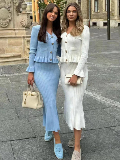 Knitted Matching Long Office Two Piece Set