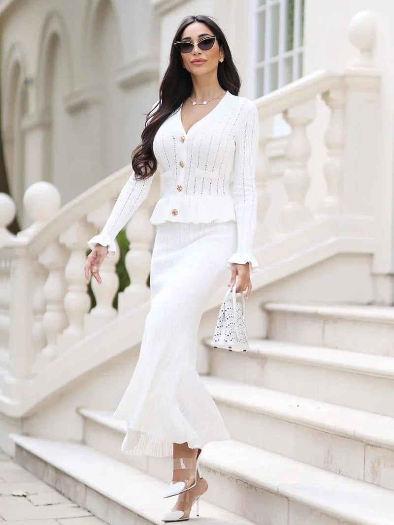 Knitted Matching Long Office Two Piece Set