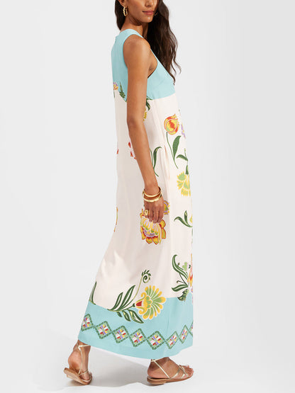 Exquisite Sunshine Print Sleeveless Midi Dress