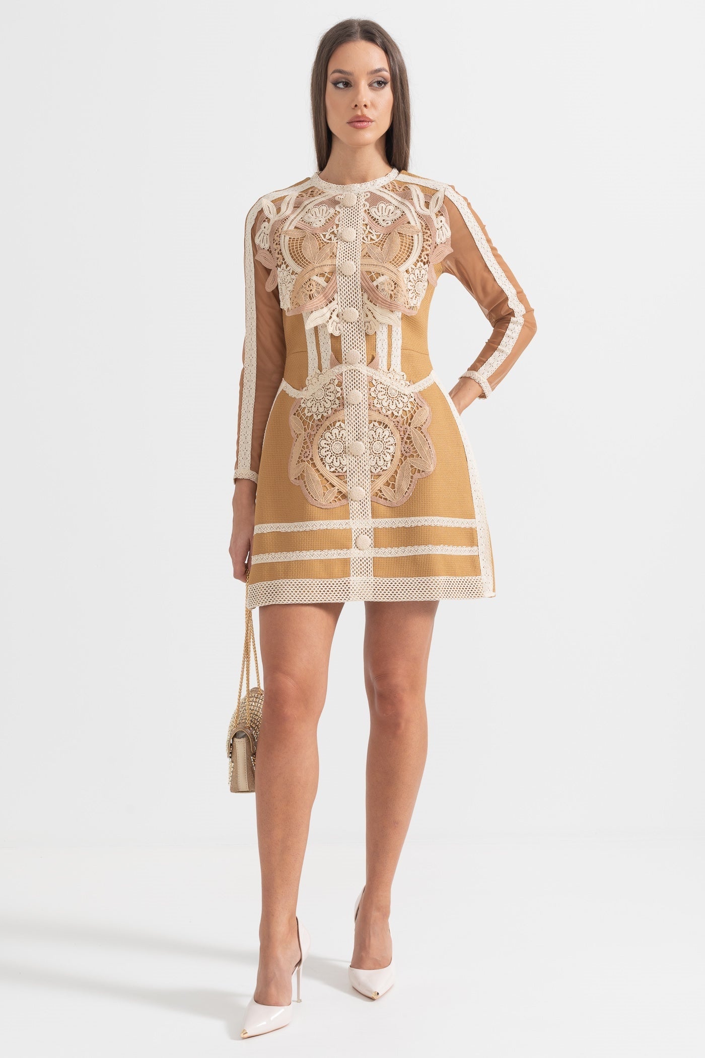 Virginia Embroidery Lace Long Sleeve Mini Dress