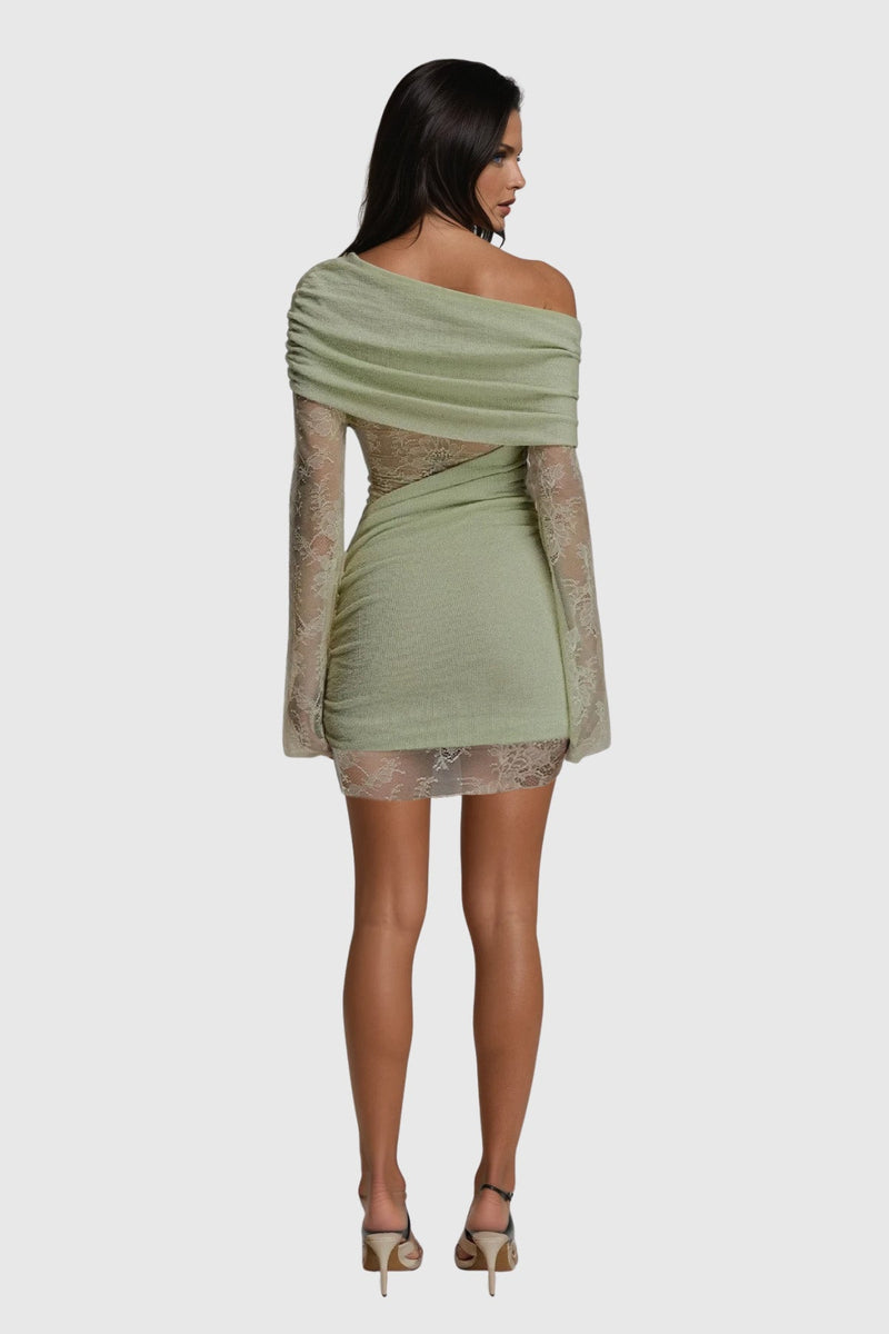 Dagrun Knit Ruch Lace Mini Dress