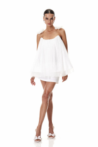 Daiki Flower Lace Mesh Mini Dress