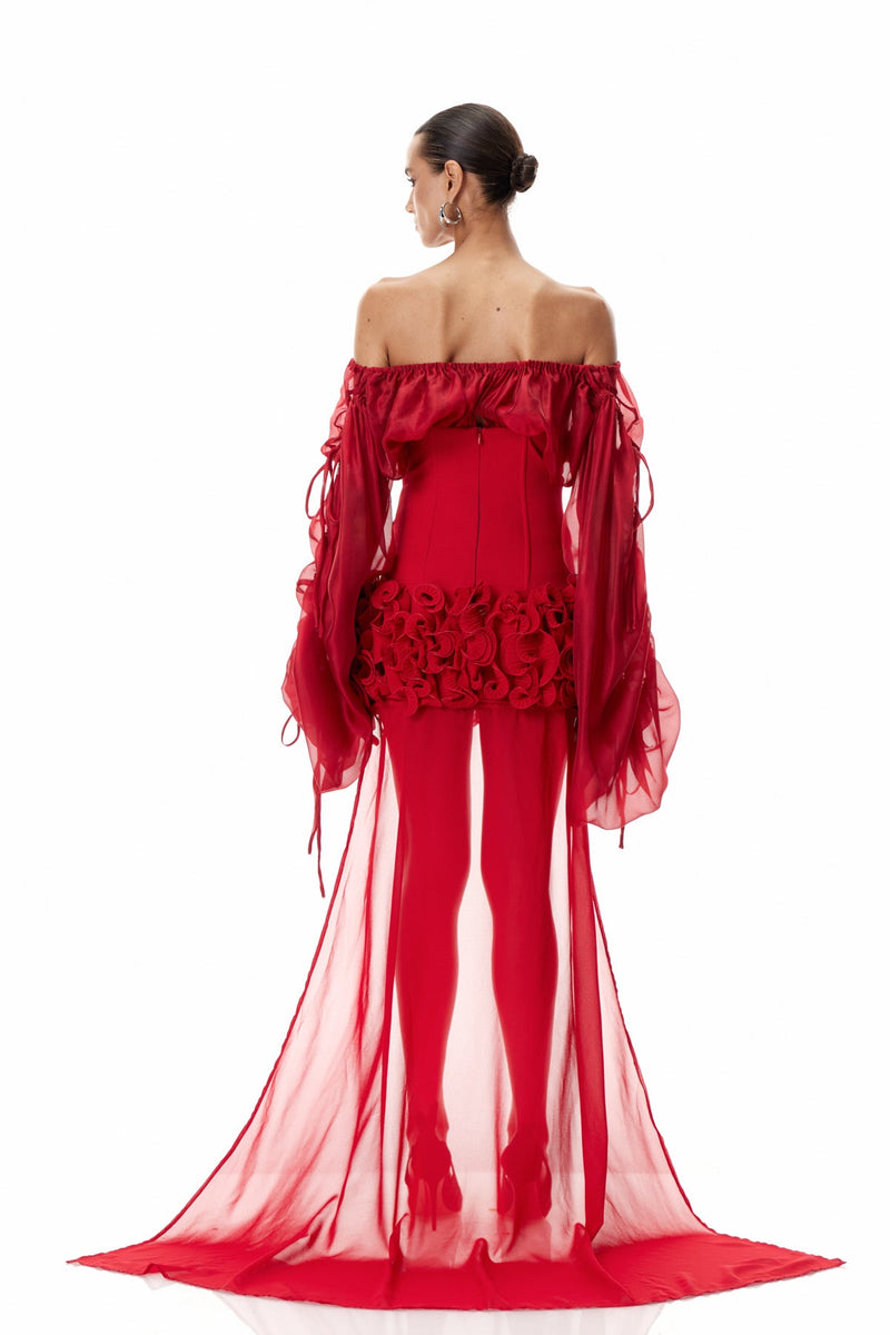 Dainius Off Shoulder Corset Ruffle Mini Dress in Red