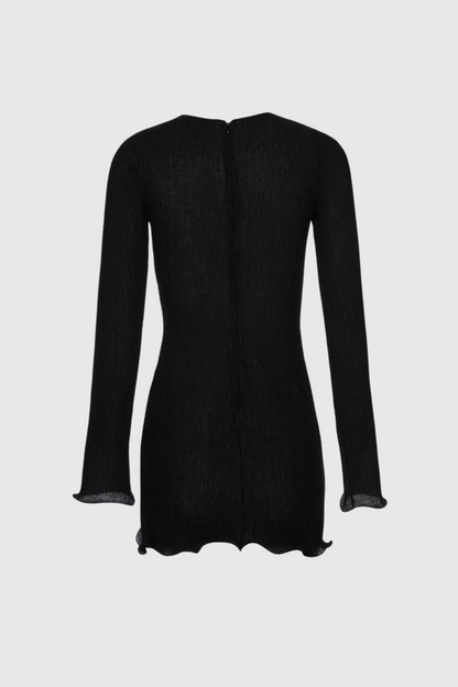 Dale Flower Ruffle Mini Dress in Black