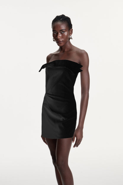 Daly Bow Stripe Mini Dress in Black