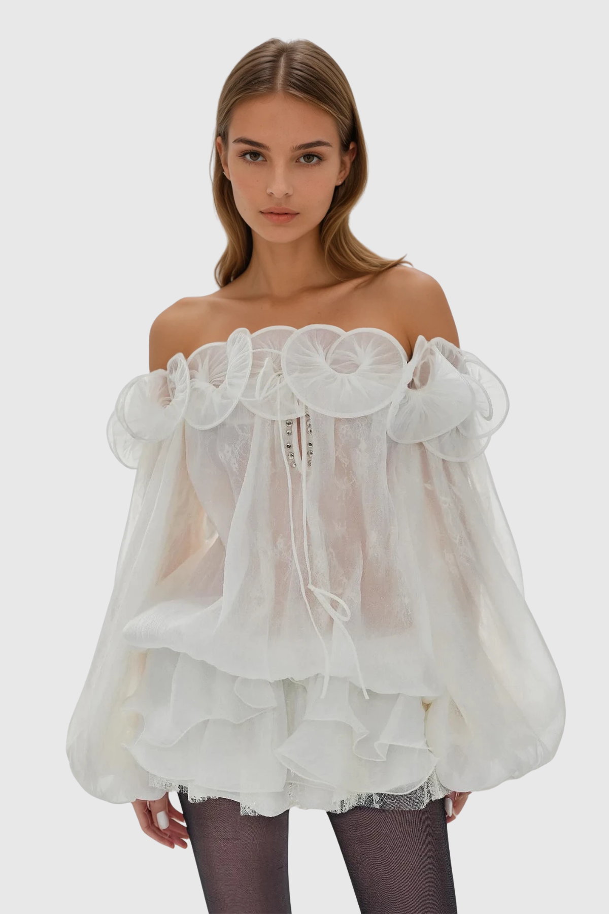 Damjan Balloon Sleeve Mesh Mini Dress