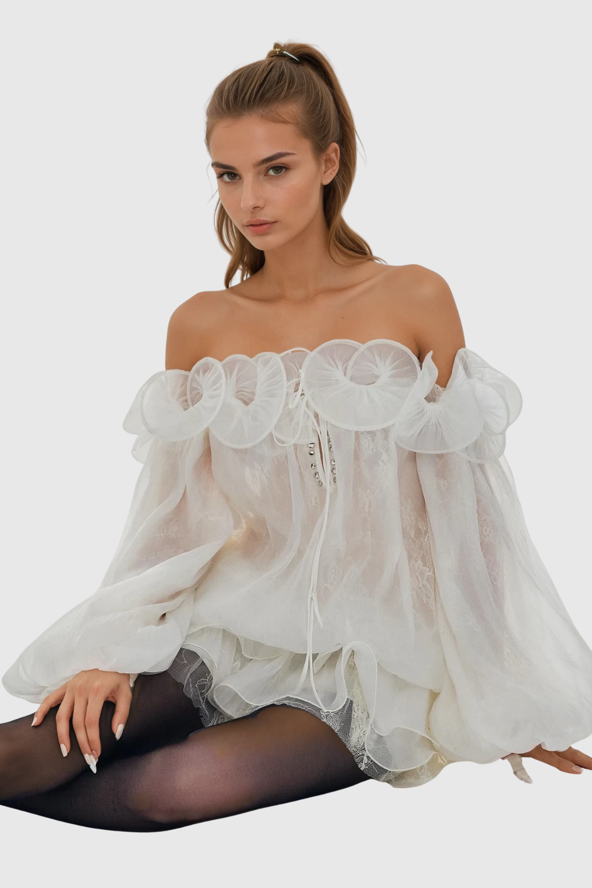 Damjan Balloon Sleeve Mesh Mini Dress