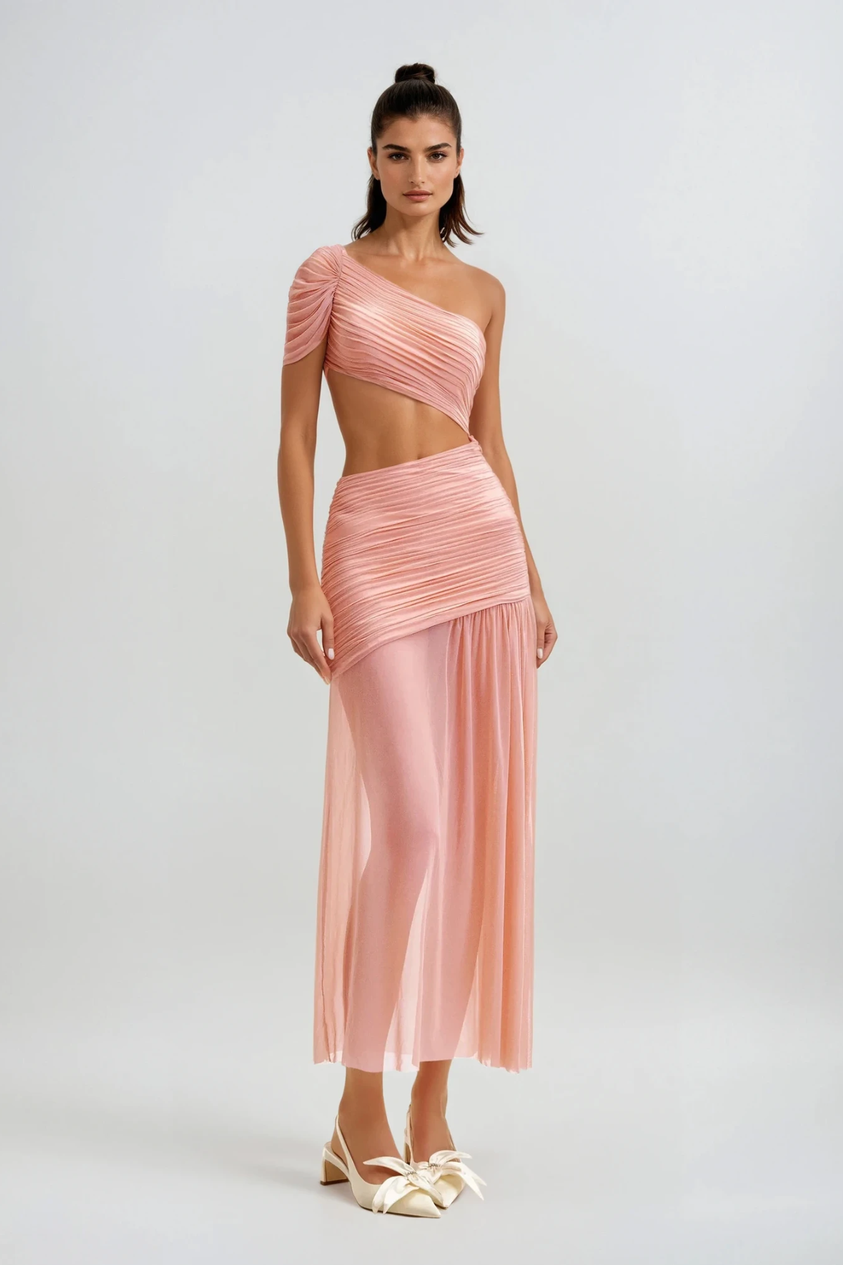 Danail Cutout Asymmetric Midi Dress in Pink