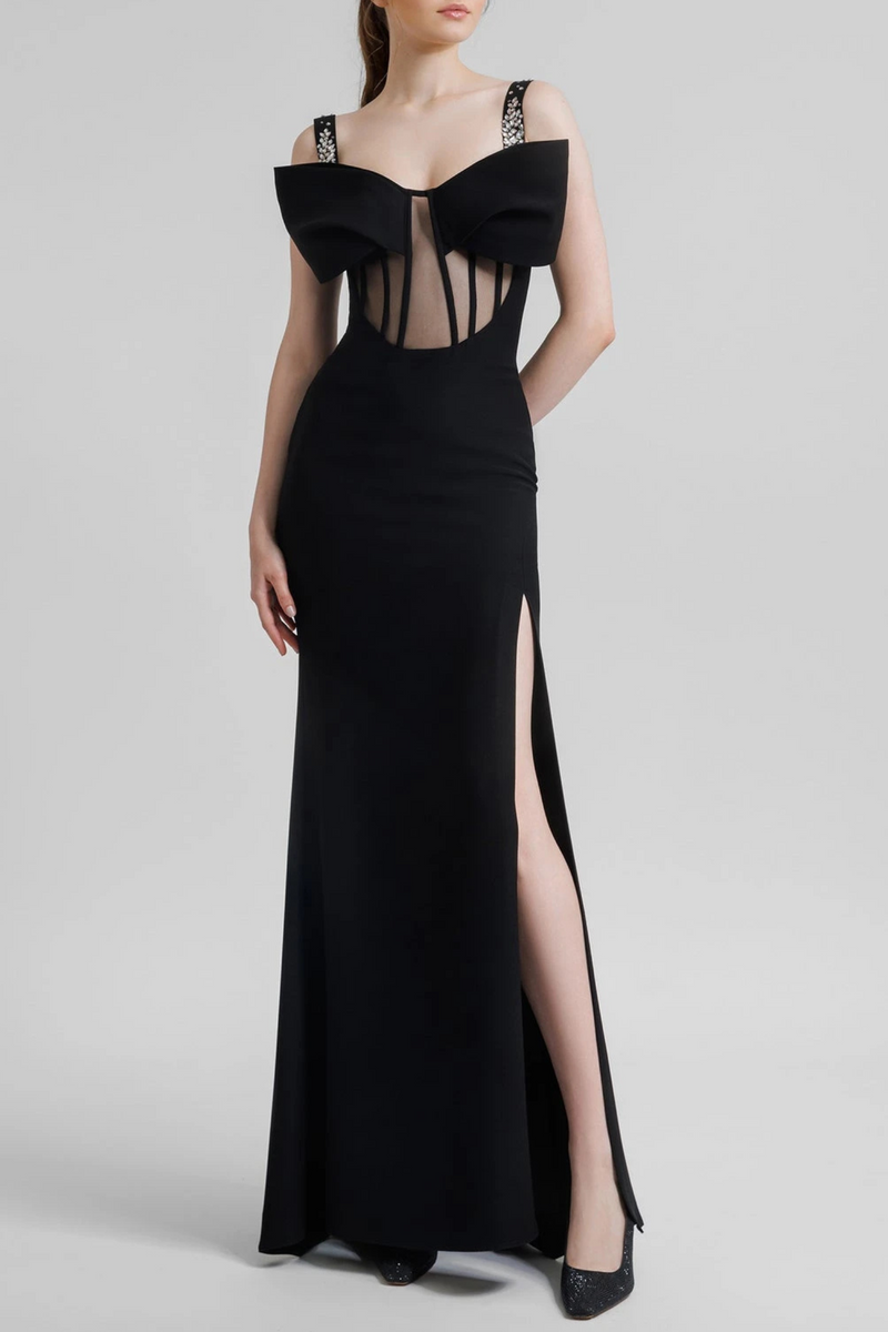 Dancis See-through Corset Maxi Dress - Black