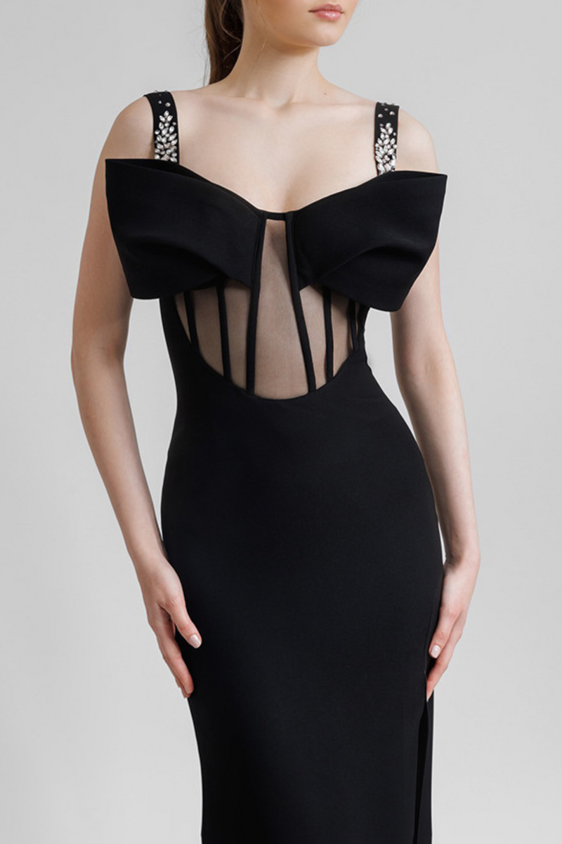 Dancis See-through Corset Maxi Dress - Black