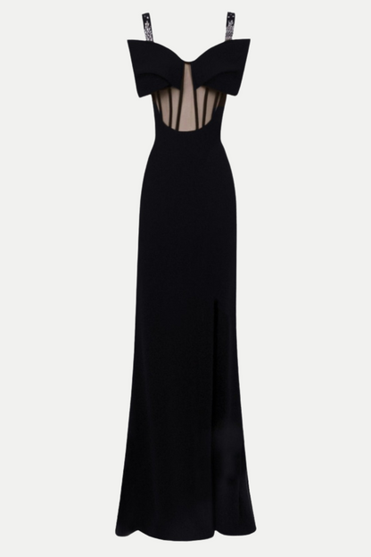 Dancis See-through Corset Maxi Dress - Black
