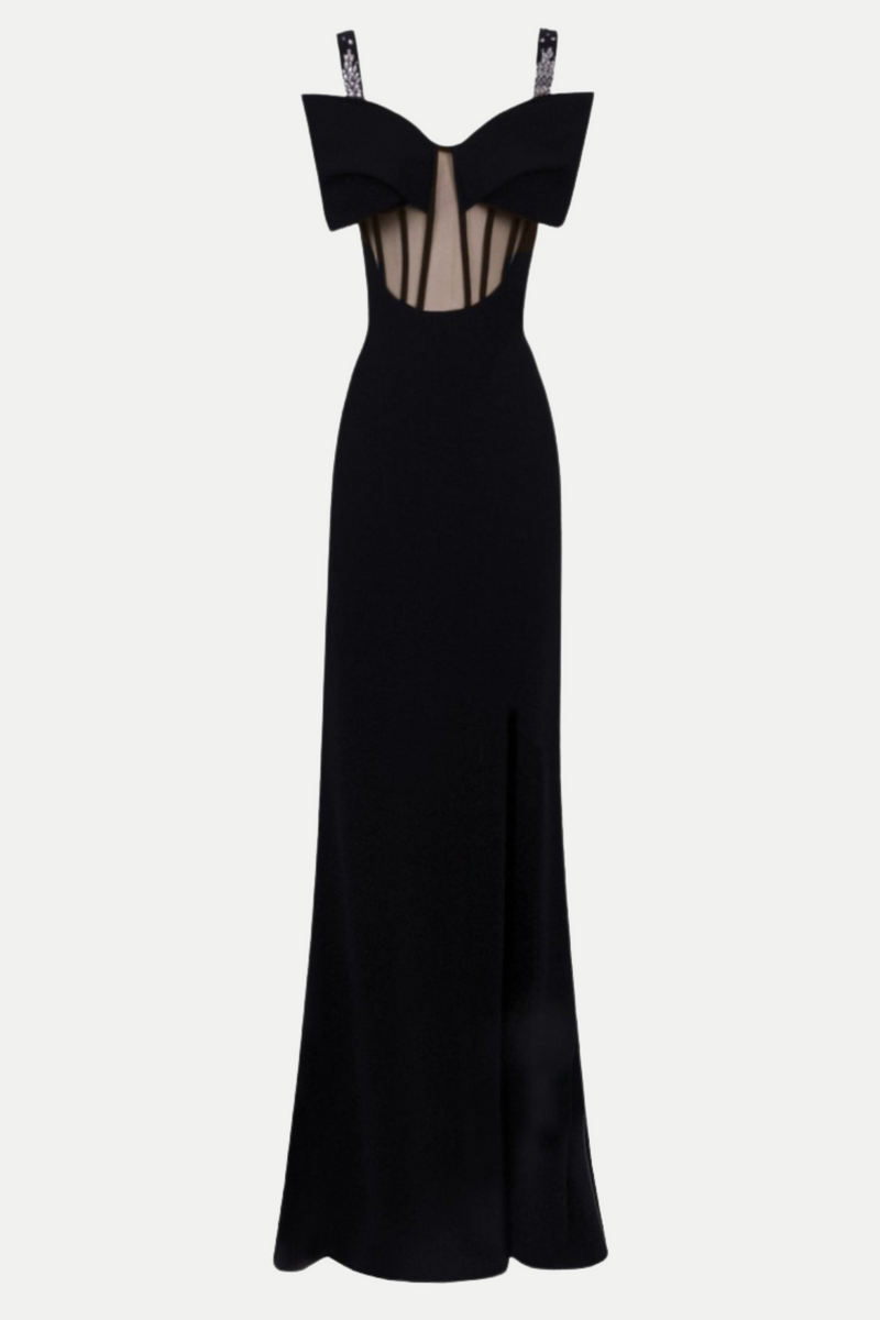 Dancis See-through Corset Maxi Dress - Black