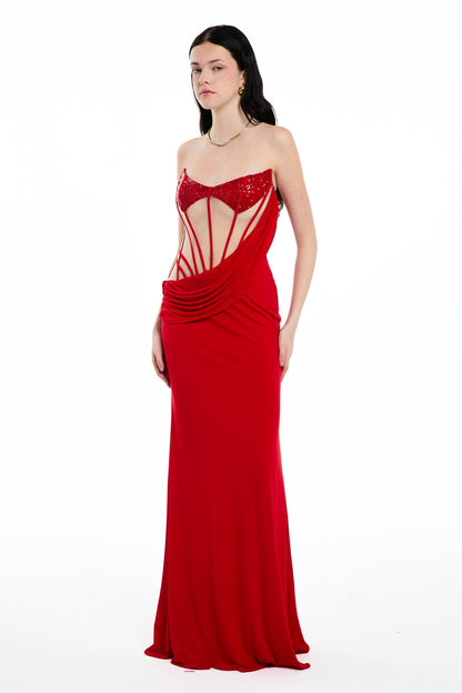 Danielle Strapless Corset Sequin Maxi Dress