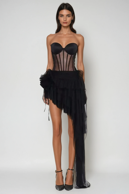 Danish Corset Mesh Asymmetric Mini Dress