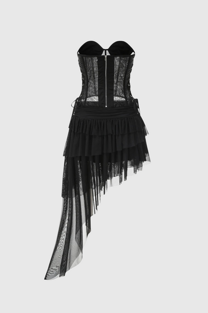 Danish Corset Mesh Asymmetric Mini Dress