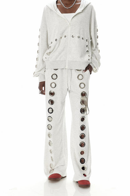 Daniyal Eyelet Straight Pants in White