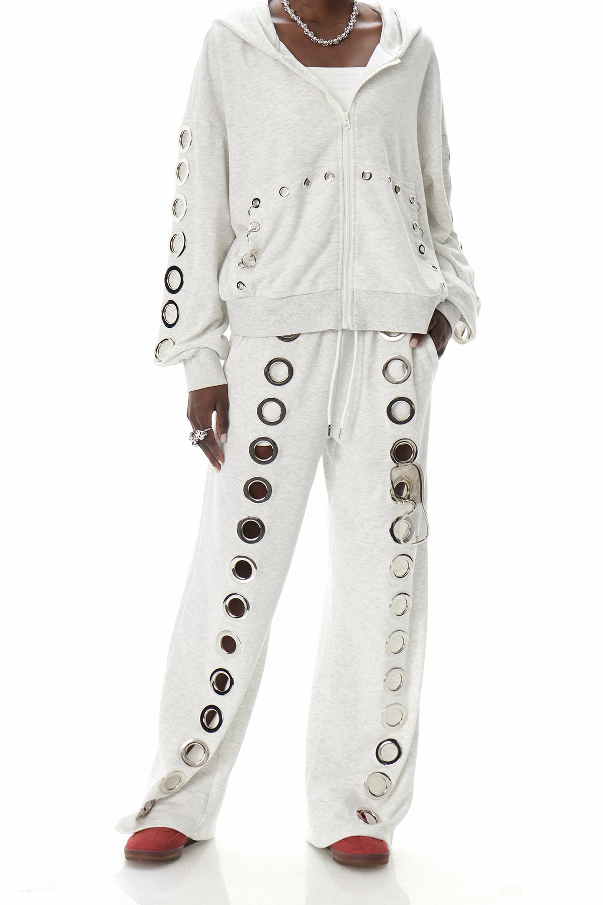 Daniyal Eyelet Straight Pants in White
