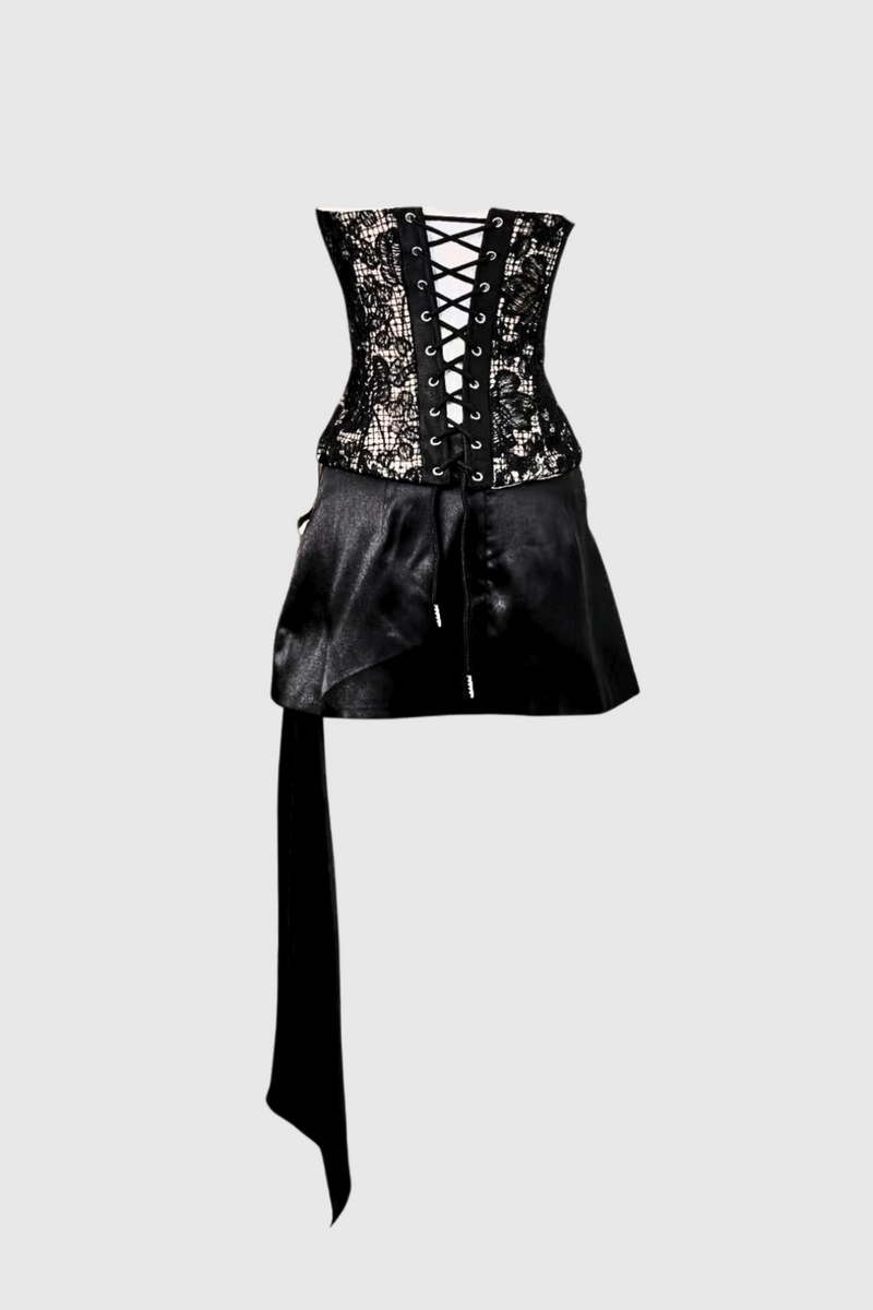 Danna Strapless Lace Fringe Satin Mini Dress