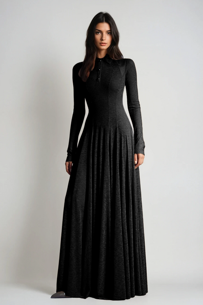 Dany Long Sleeve Ruffle Knit Maxi Dress in Black