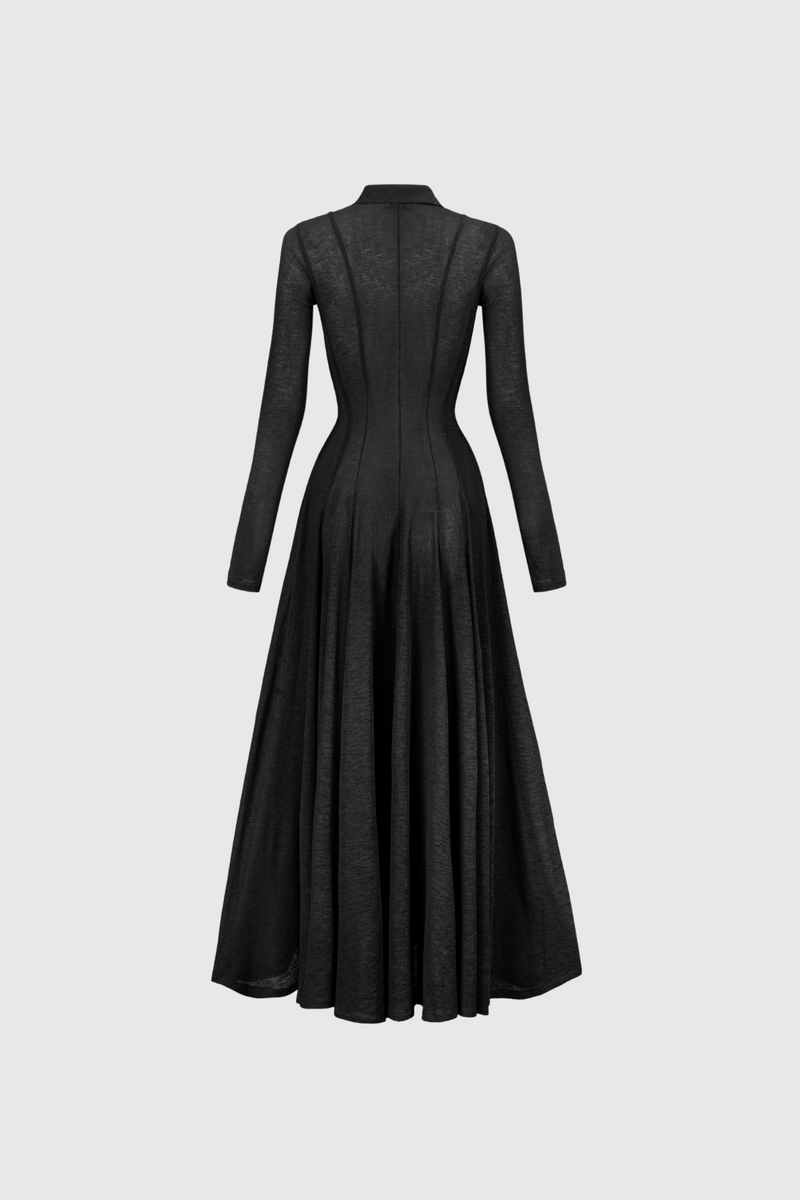 Dany Long Sleeve Ruffle Knit Maxi Dress in Black
