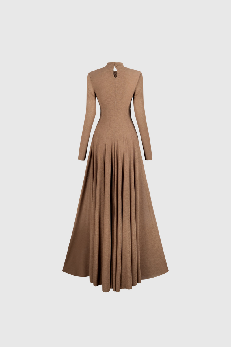 Dany Twist Long Sleeve Maxi Dress in Brown