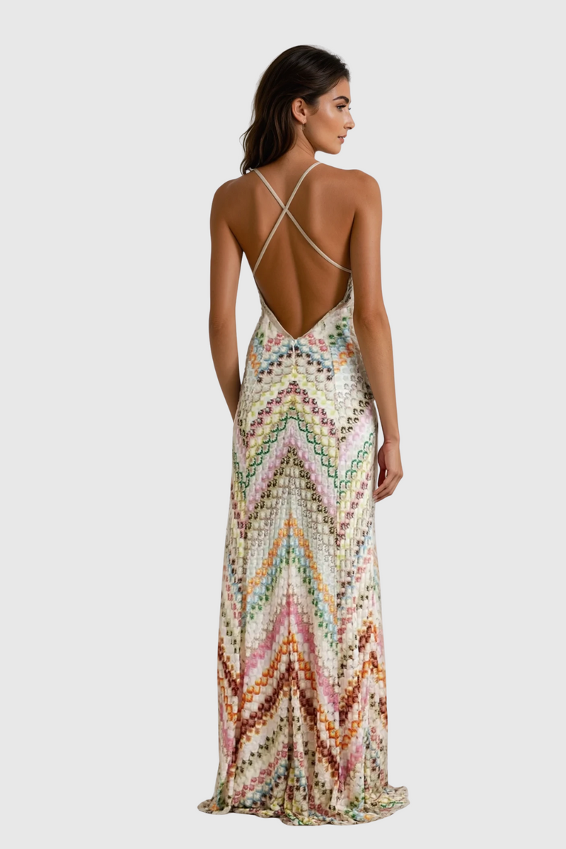 Daouda Spaghetti Backless Maxi Dress in Apricot