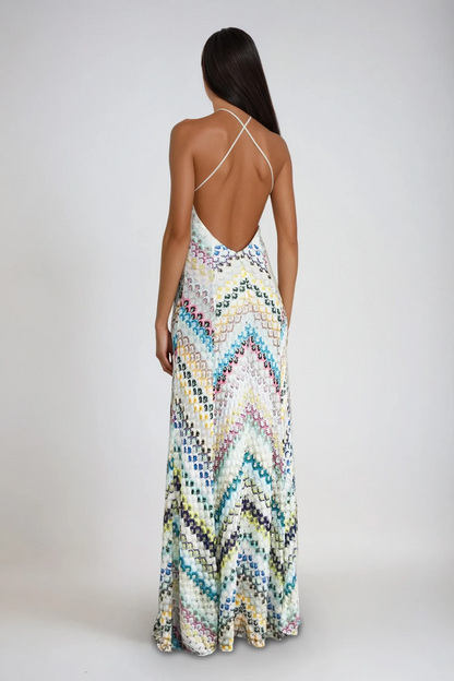 Daouda Spaghetti Backless Maxi Dress in Green