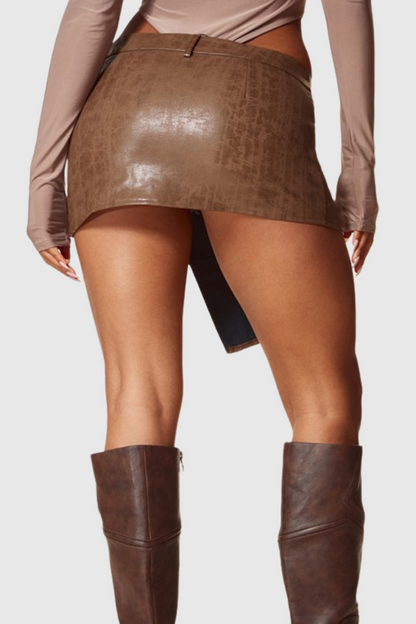 Daphne Cross Asymmetric Leather Skirt