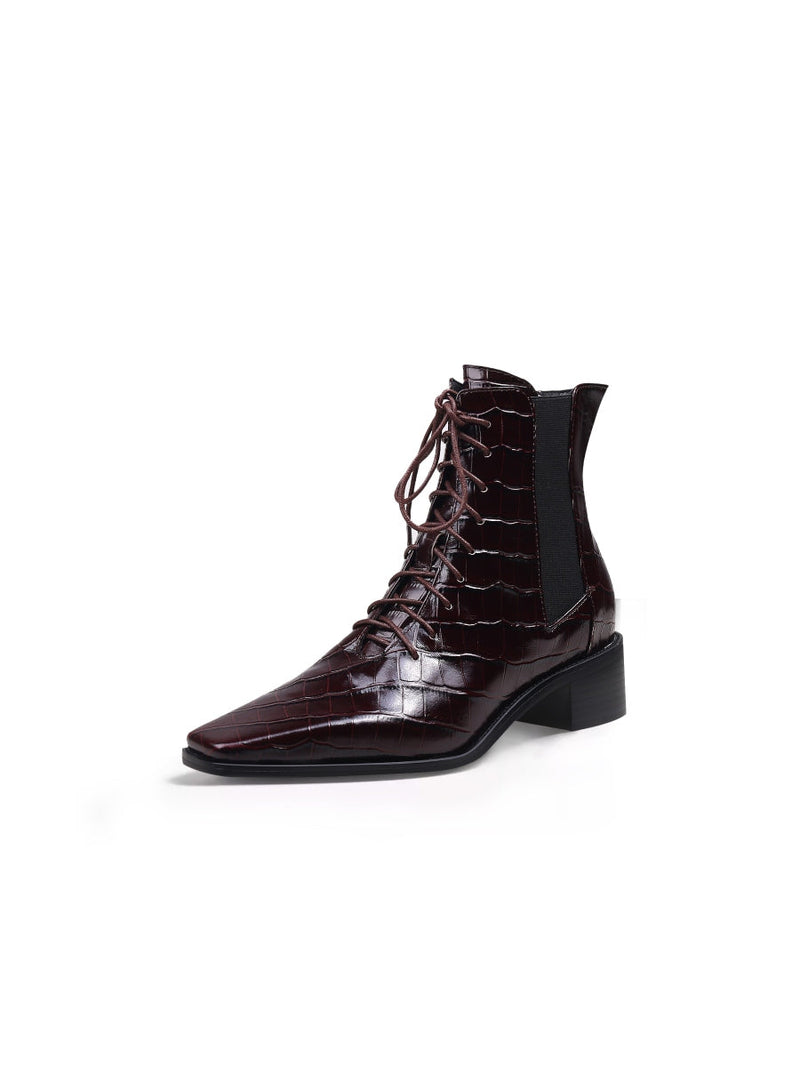 Jadyrose | Croc-embossed Lace-up Purple Chelsea Boot