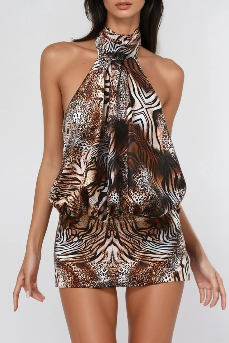 Darnell Leopard Halter Neck Mini Dress