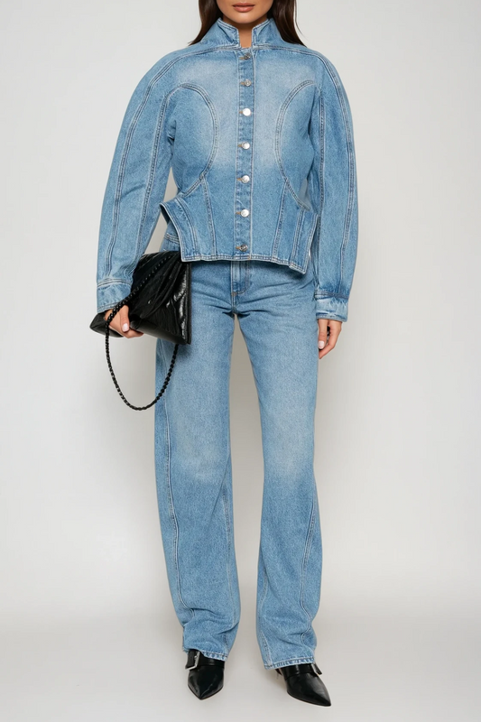 Darya Denim Pants Set in Blue